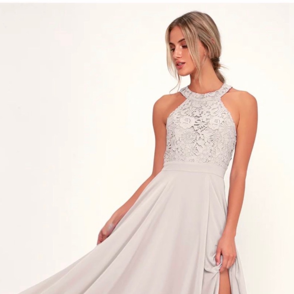 Lulus light grey lace maxi dress
